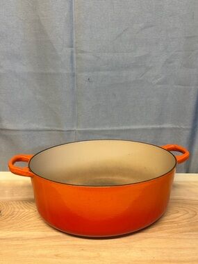 LE CREUSET Orange Enameled Cast Cooking Dutch Oven - Bright Orange no lid